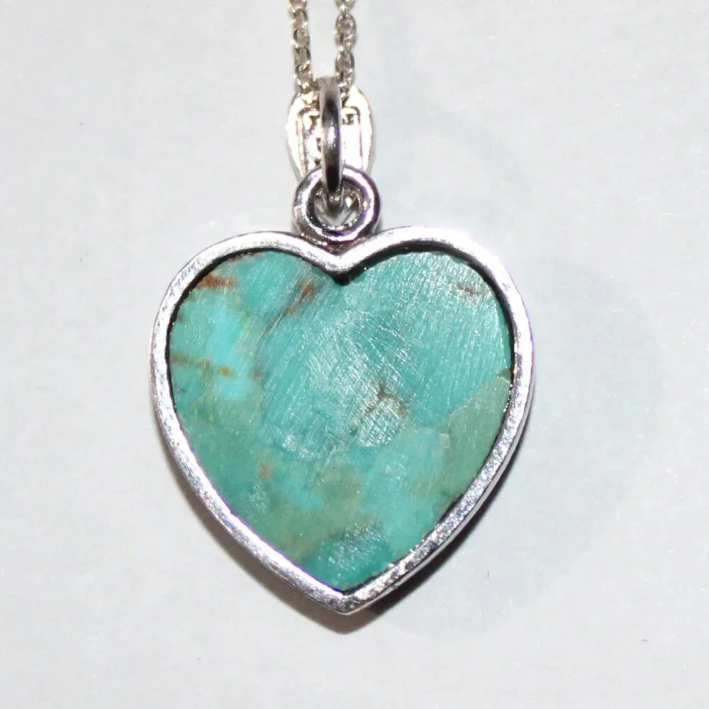Sterling Silver Faux Turquoise & Marcasite Heart Necklace - Picture 2 of 7